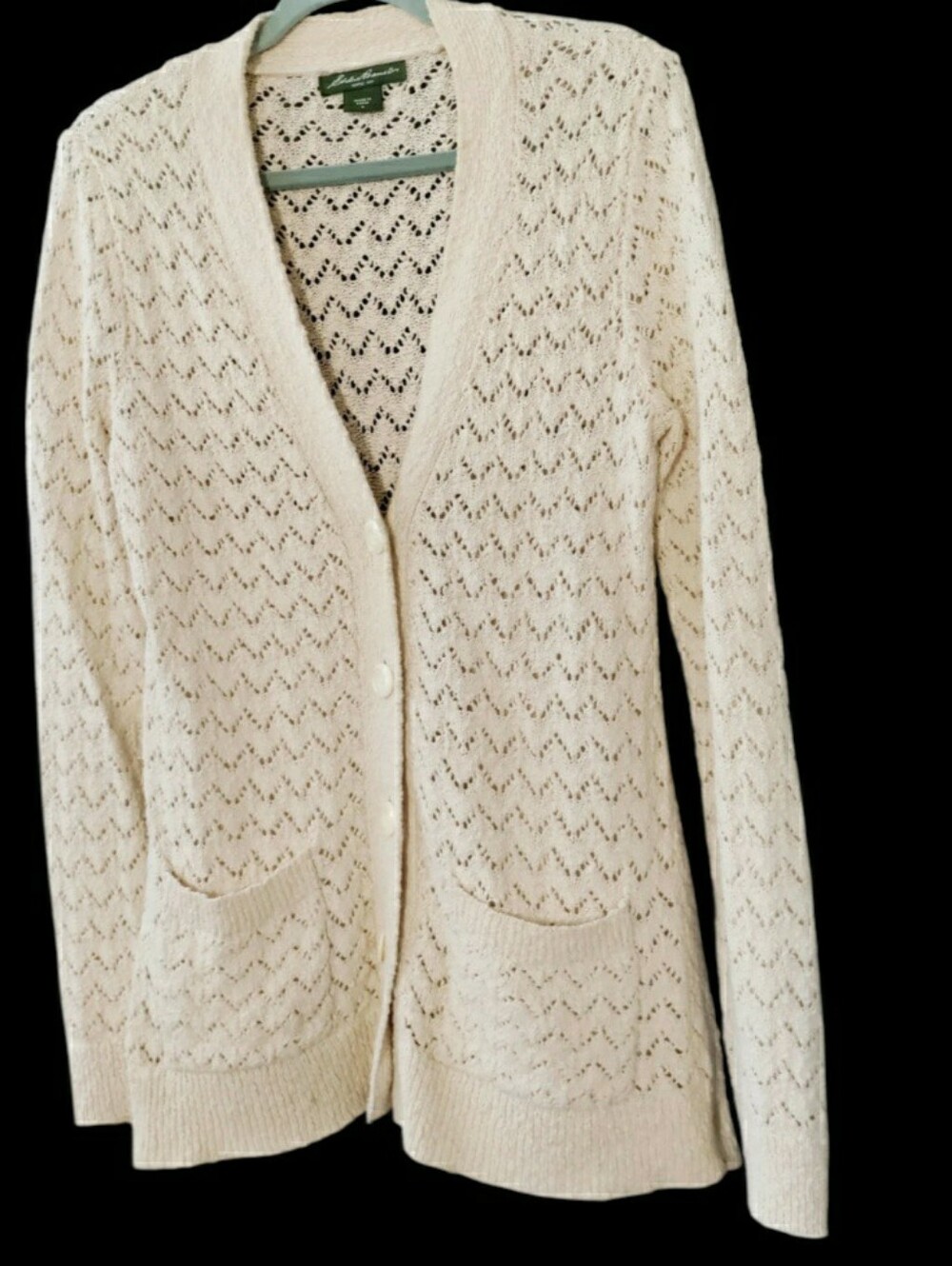 Eddie Bauer Cotton Crochet Open Knit Cardigan Sweater Coastal Granola